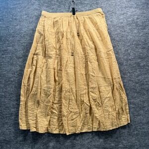 First Issue Liz Claiborne Mustard Yellow Gold Metallic Tiered Midi Skirt 14